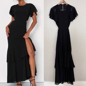 Celebrate Charm Black Tiered Cutout Maxi Dress